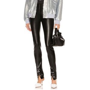 RTA "MAELEE" HIGH-RISE SPLIT
BUTTON-HEM FAUX LEATHER
PANTS in Black NWT SZ 27